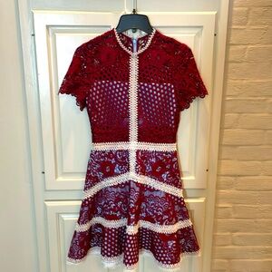 Alexis dress -Size 0, Maroon lace with powder blue under fabric. Worn twice-